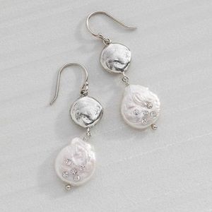 RARE Silpada Sterling 925 Bold as Ice Crystal and Coin Pearl Drop Earrings W3191